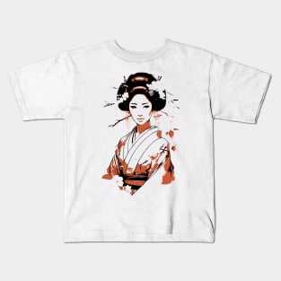 Japanese geisha red and black illustration Kids T-Shirt